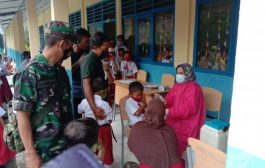 Babinsa 401-02/BBT,Monitoring Launching Vaksinasi Covid-19 Siswa siswi SDN di Talang Bayung,Babat Toman